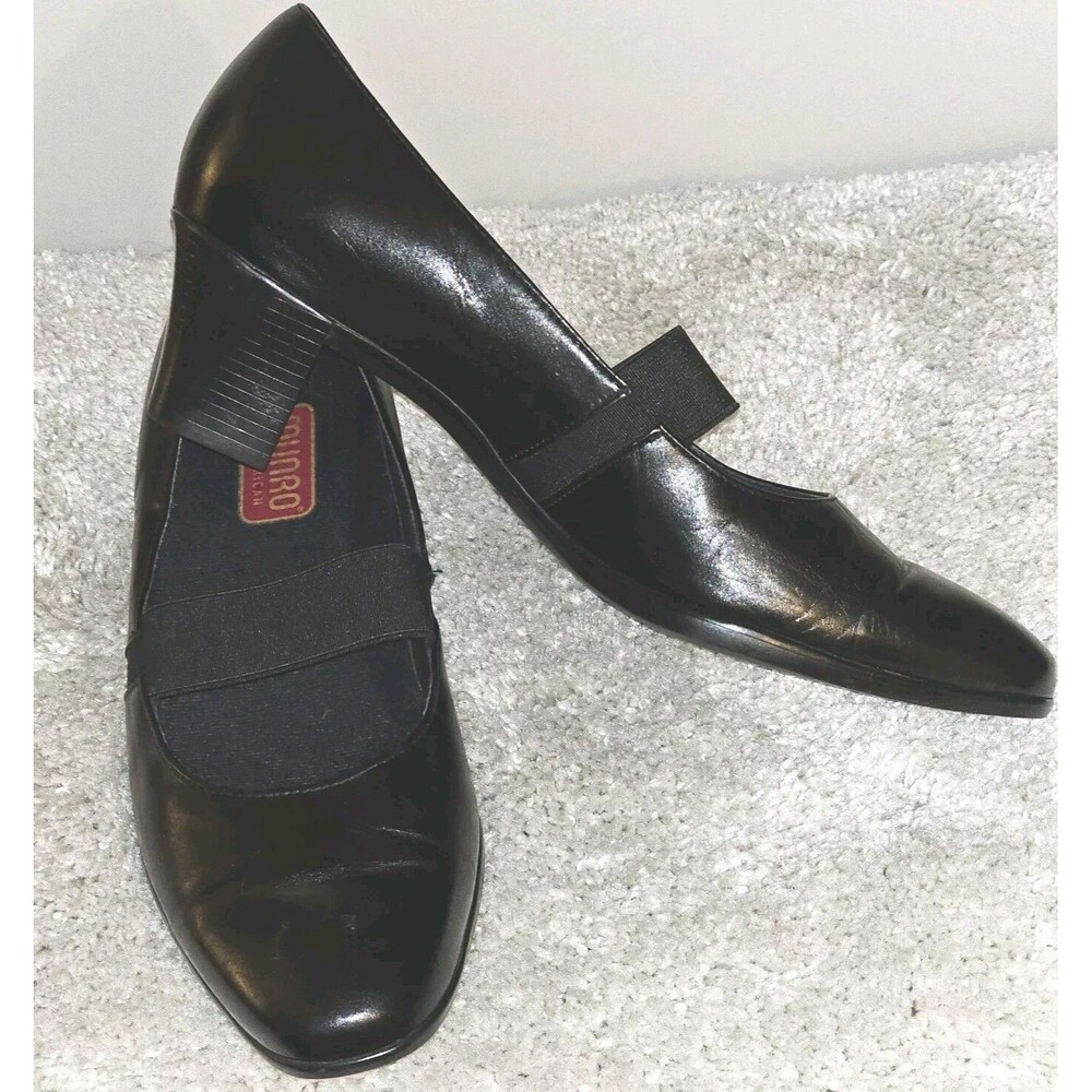 Munro Danielle Elastic MaryJane Pump Black Leather Block Heel Womens 7.5M